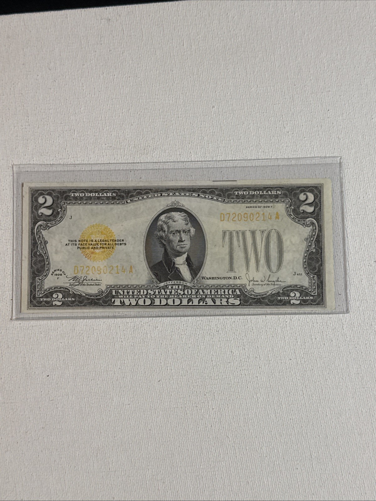 1928 F $2 Dollar Bill Yellow Seal Note 1928 F $2 Dollar Bill Yellow Seal Note