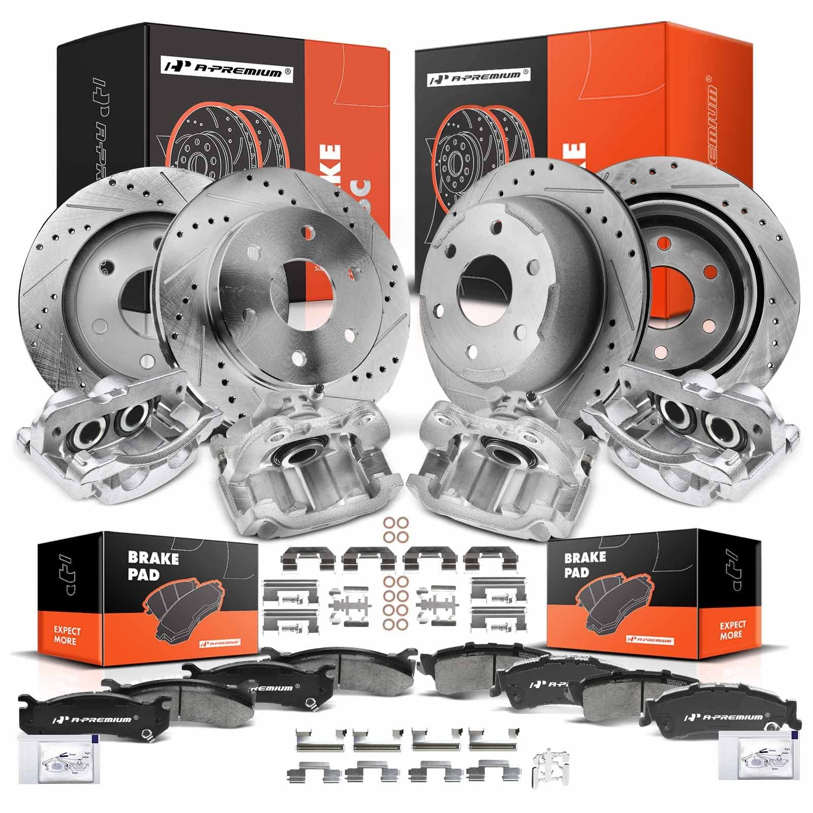 16-PC Drilled Slotted Brake Kit Front Rear Calipers Chevy Silverado 1500 00-02