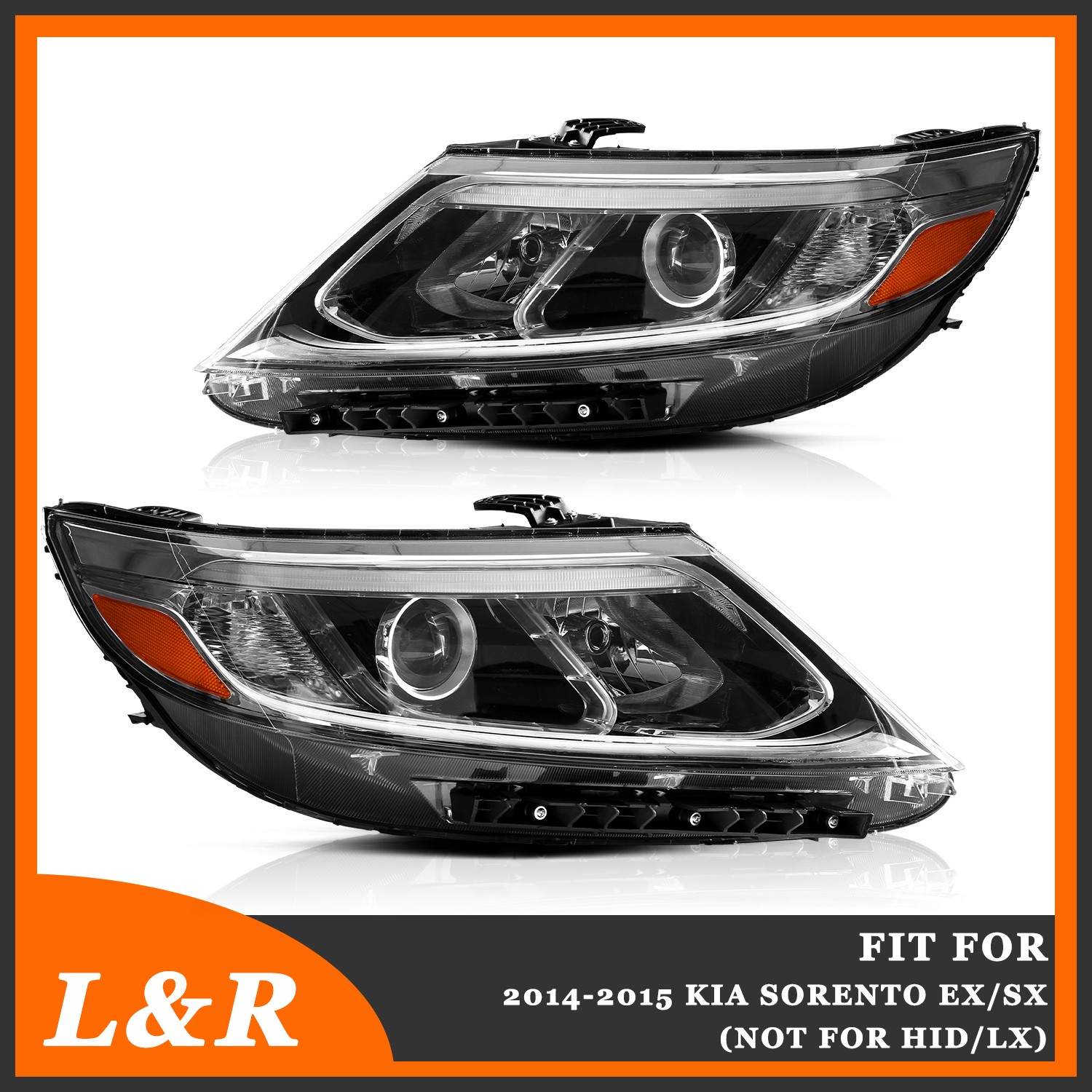 For 2014 2015 Kia Sorento LX Pair Halogen Headlights Left Right W/ LED DRL 14-15