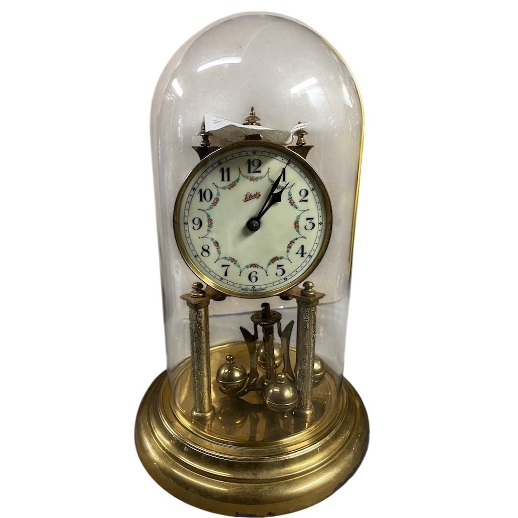 Vintage Kundo 400 Day Brass Mantel Clock with Glass Dome Art Deco - UNTESTED