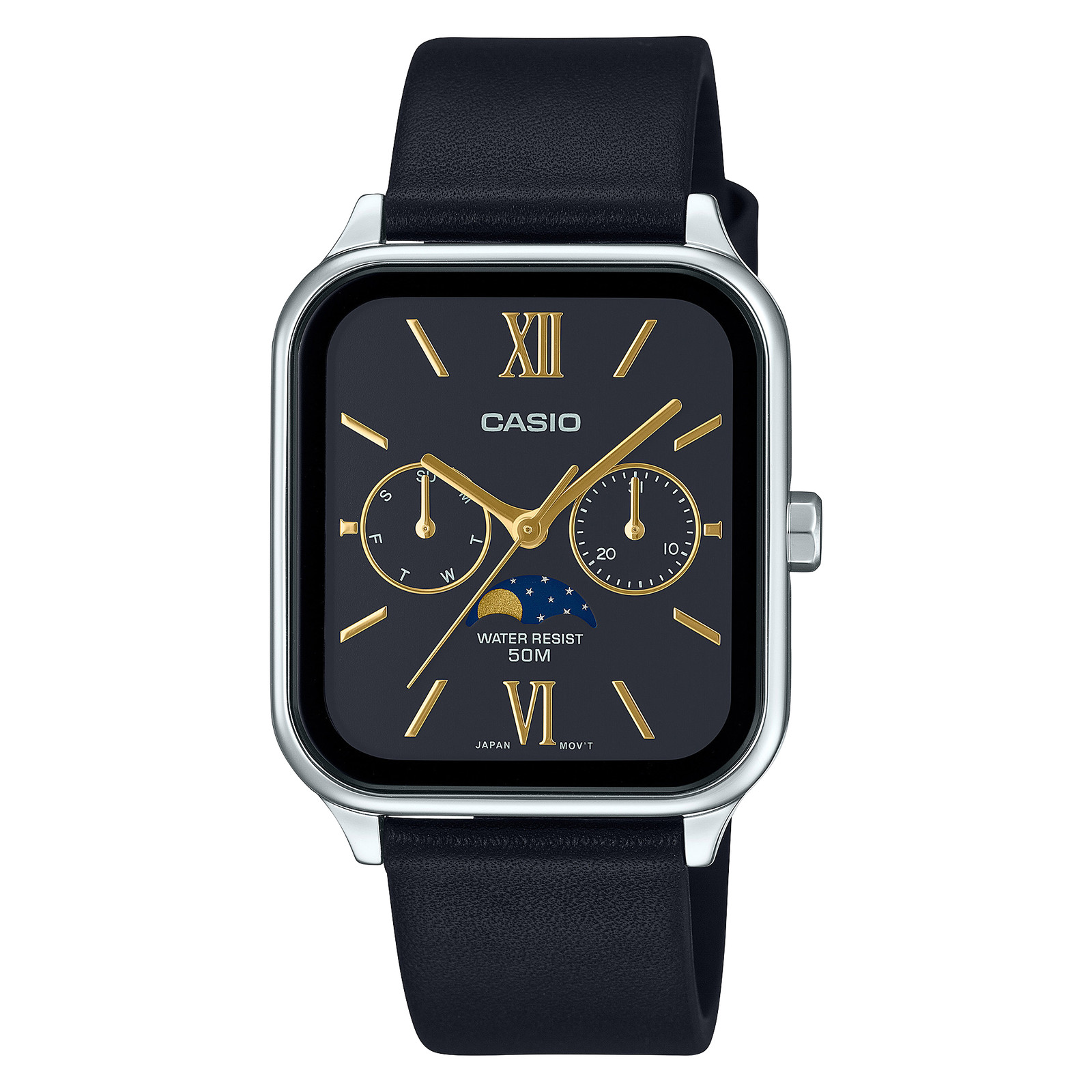 Casio Analog MTP-M305L-1A2 Moonphase Quartz Men's Watch Genuine Leather Band