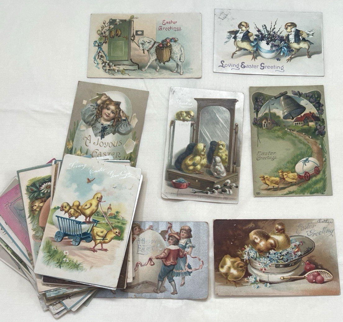 45 Antique Easter Postcards Lot Tuck's Embossed Chicks Bunny Rabbits