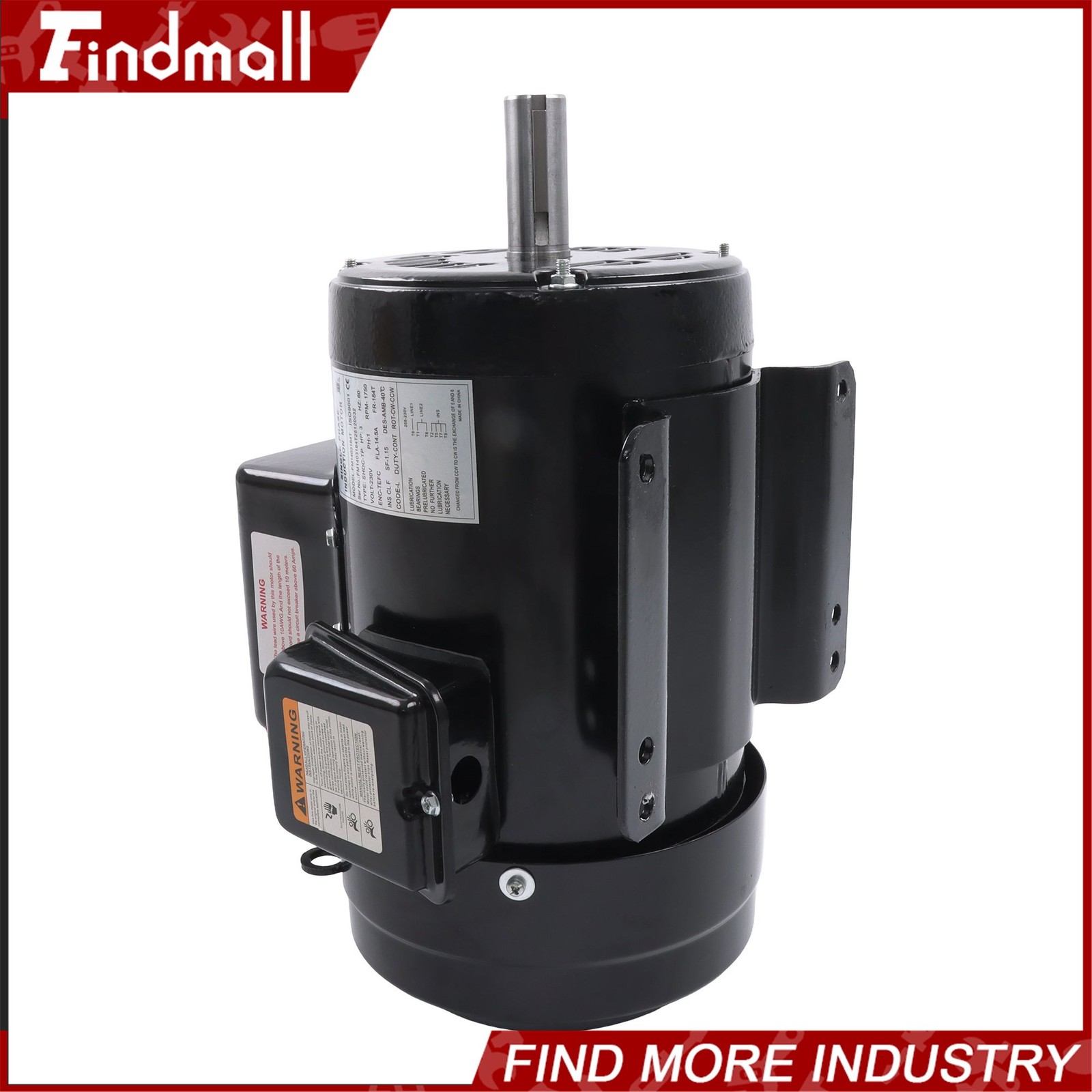 Findmall 3HP Farm Duty Motor 1800 RPM TEFC 184T 1 Phase 208/230V 60Hz