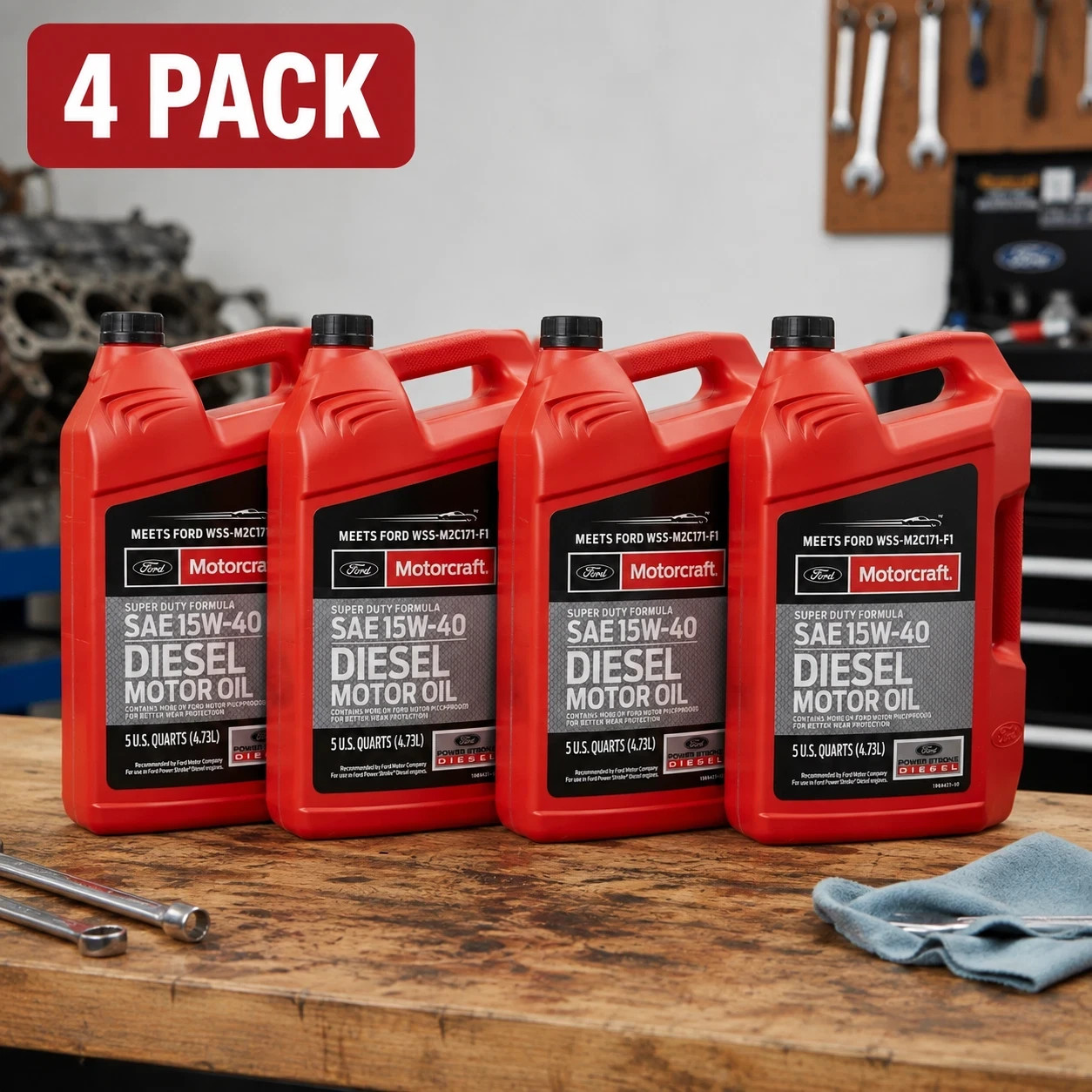 4 PACK - MOTORCRAFT XO15W405Q3SD Super Duty Diesel; SAE 15W-40; 5 Quart