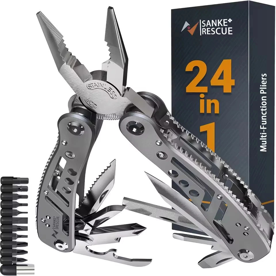 24-in-1 Professional Multitool Pliers Stainless Steel Pocket Tool with Sheath 