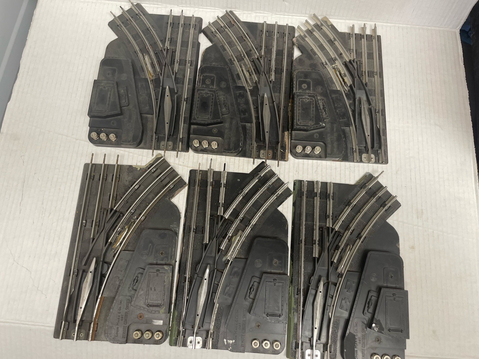 Six Marx O-27 Gauge 3 Left and 3 Right Hand Electric Switches Tested Working