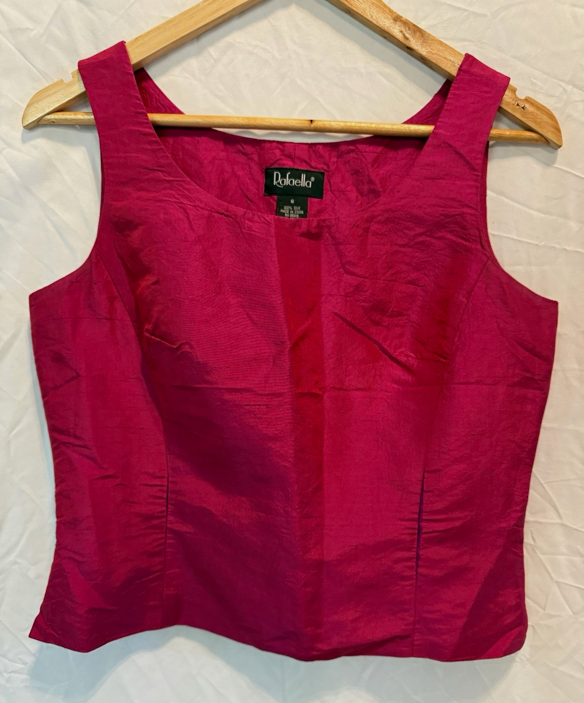 Rafaella Women’s 6 Pink Solid Silk Satin Square Neck Sleeveless Tank Top