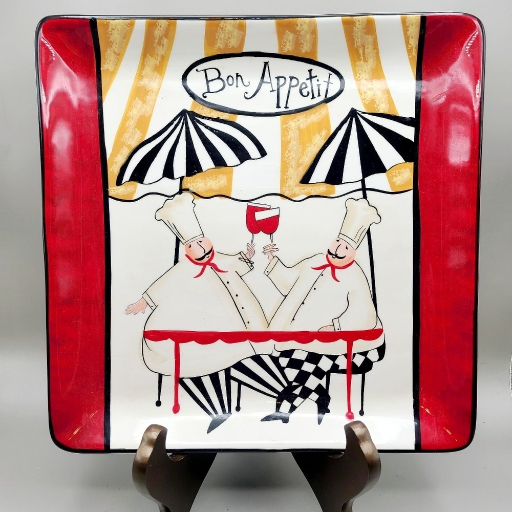 Certified International Bon Appetit Chef Plate - Red, Black, White & Gold Certified International Bon Appetit Chef Plate - Red, Black, White & Gold