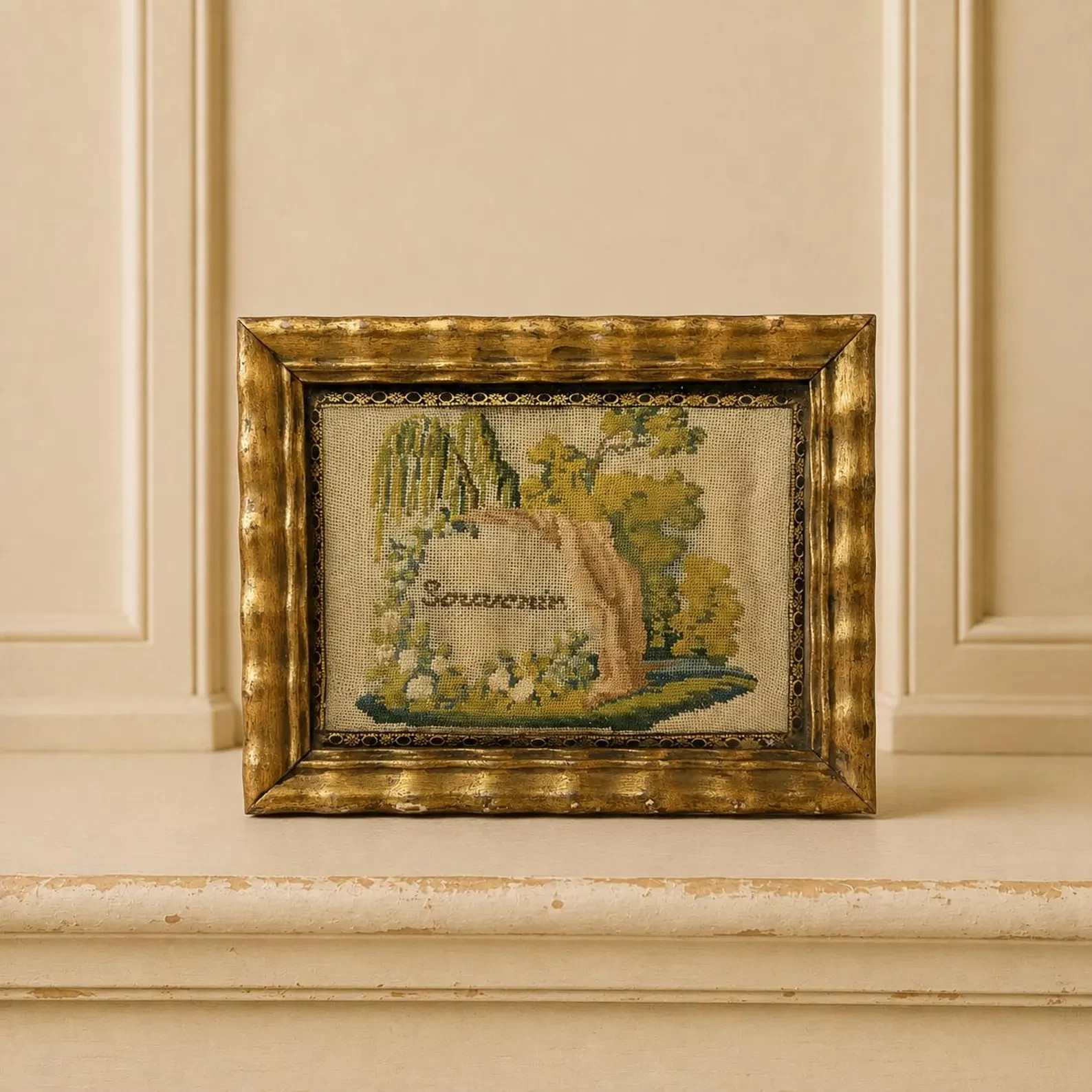 Antique Miniature Georgian Needlework Picture Mourning Tree C 1820 Antique Miniature Georgian Needlework Picture Mourning Tree C 1820