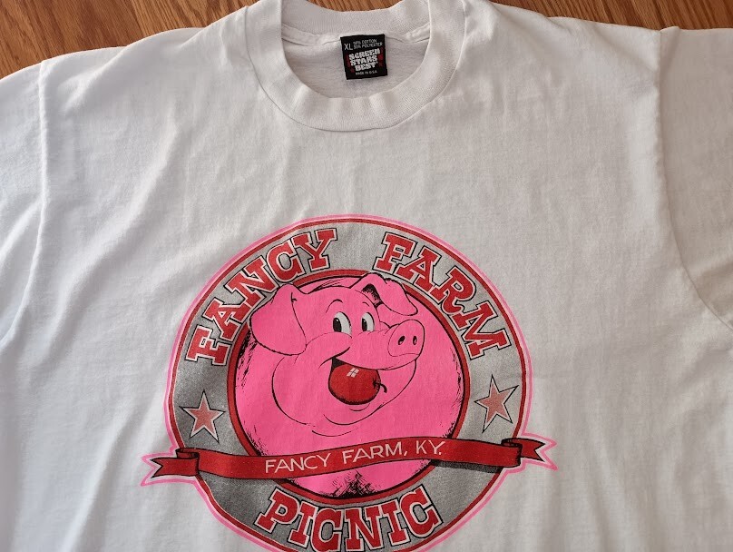 Vtg Single Stitch Screen Stars Mens T Shirt XL Fancy Farm KY Picnic Pig USA Vtg Single Stitch Screen Stars Mens T Shirt XL Fancy Farm KY Picnic Pig USA