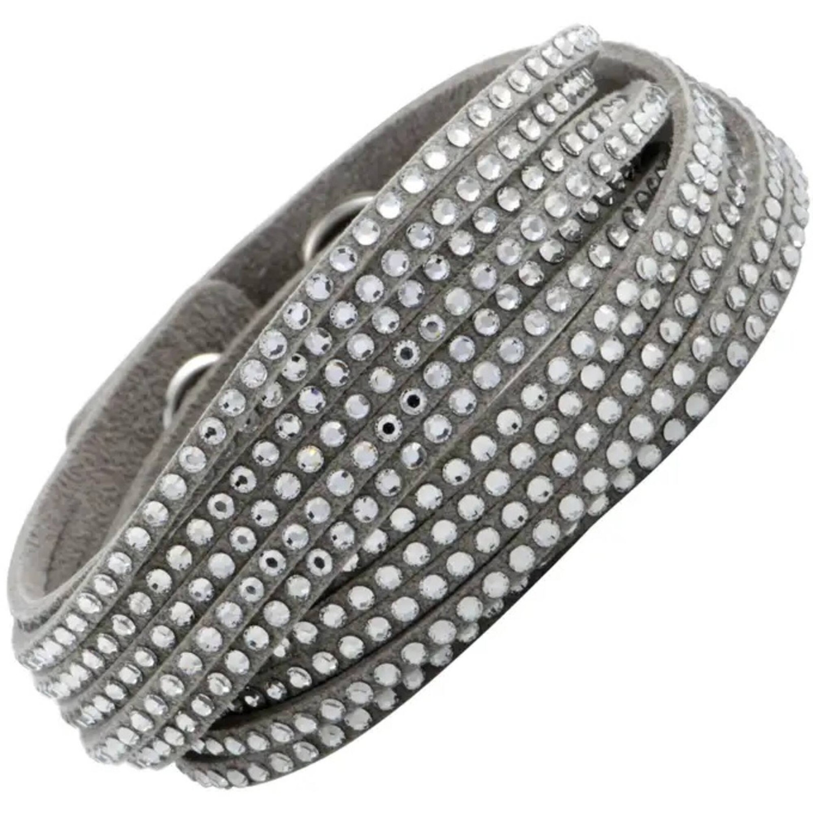 Swarovski Women\'s Bracelet Slake Grey Suede With Clear Crystals Wrap 5181989