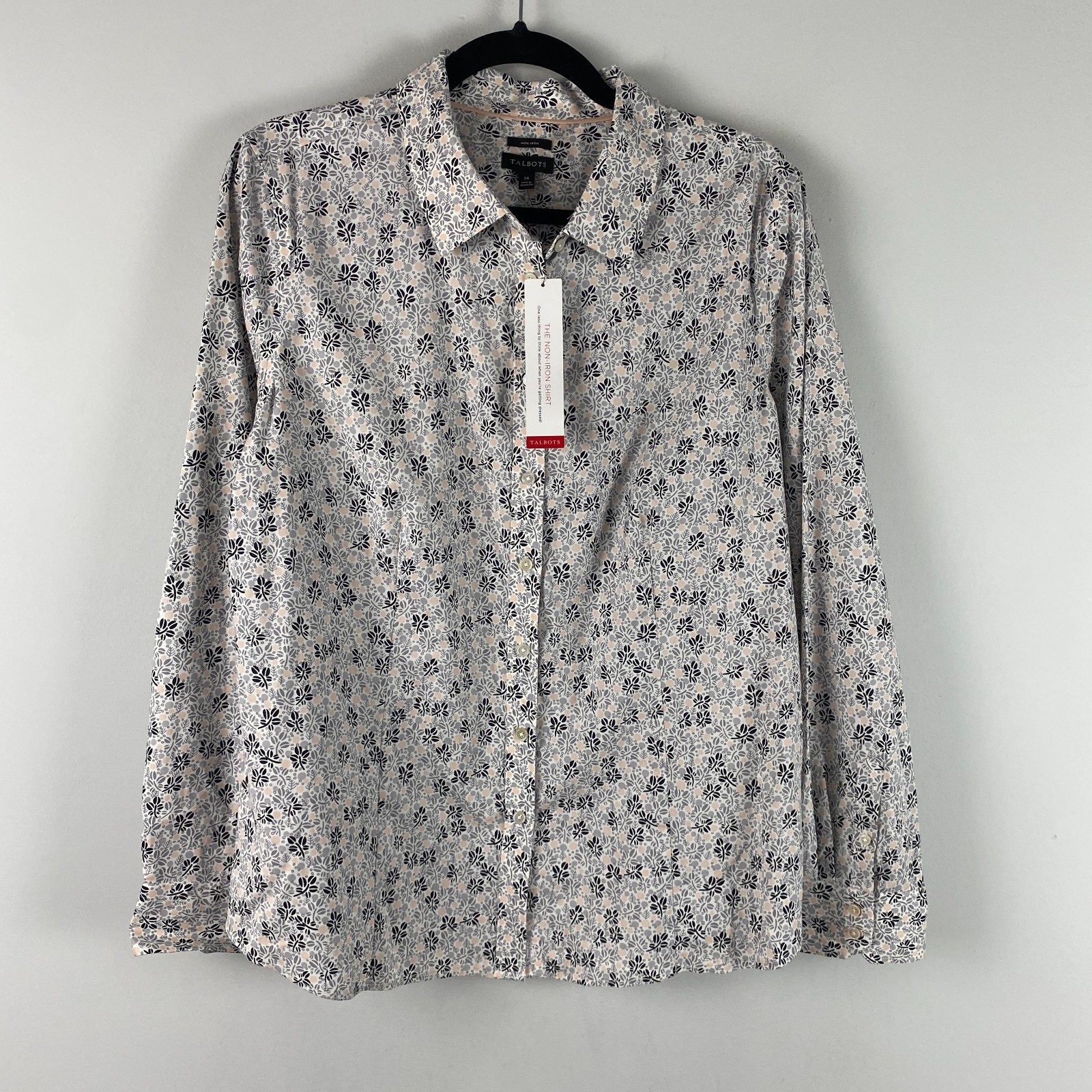 Talbots Non Iron Button Up Shirt Size 14 Floral Stretch Long Sleeve