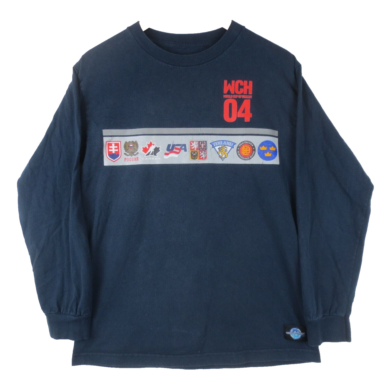 World Cup of Hockey 2004 NHL Nike T Shirt Mens Small Blue Long Sleeve Crew Neck