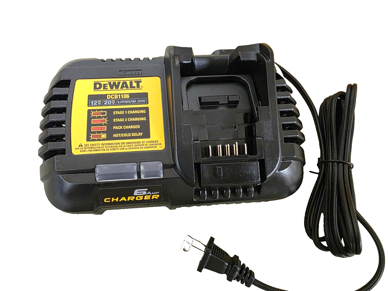 NEW OPEN BOX DEWALT  DCB1106.  6 AMP Battery Fast Charger 20V 12V