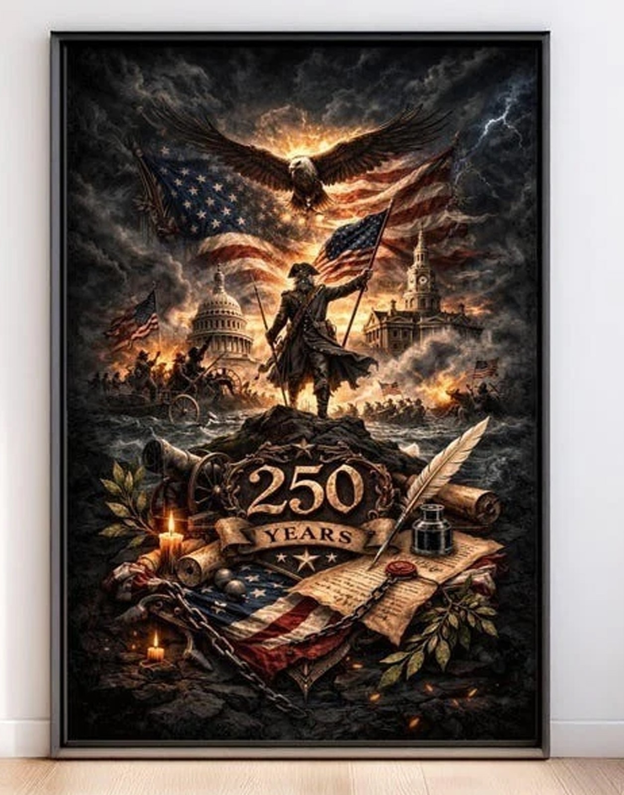 America 250th Anniversary Poster, Patriotic USA Wall Art Gift for Fans