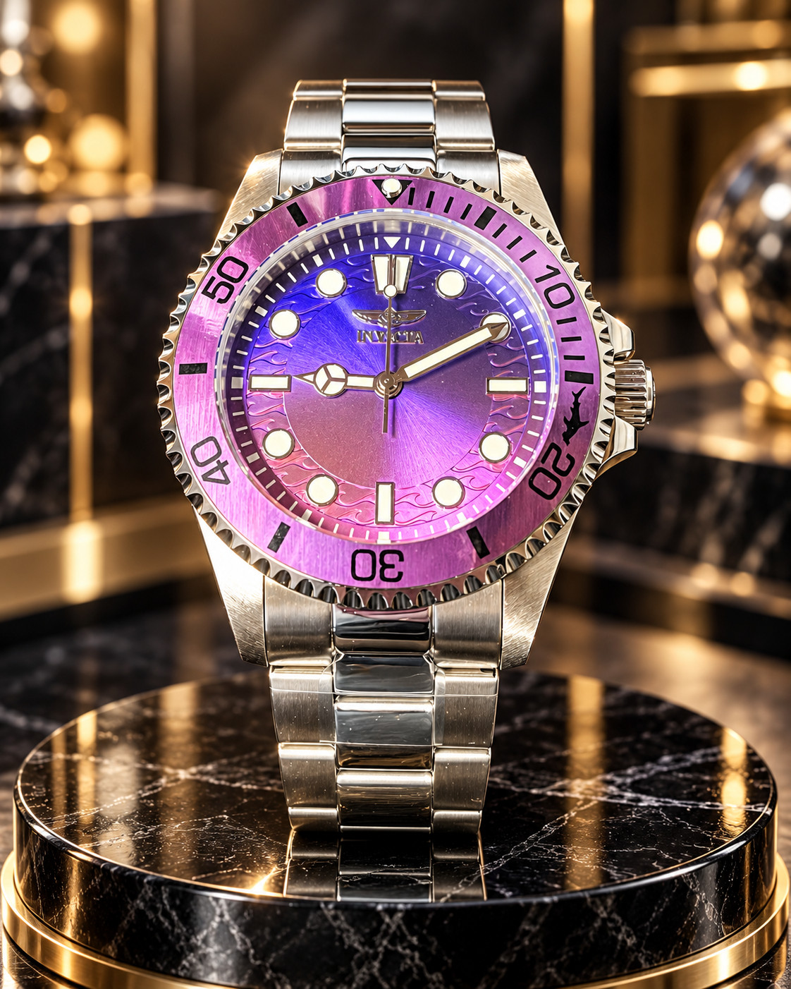 Invicta Pro Diver Men's Watch 43mm Steel with Purple Bezel and Dial NEW 50505