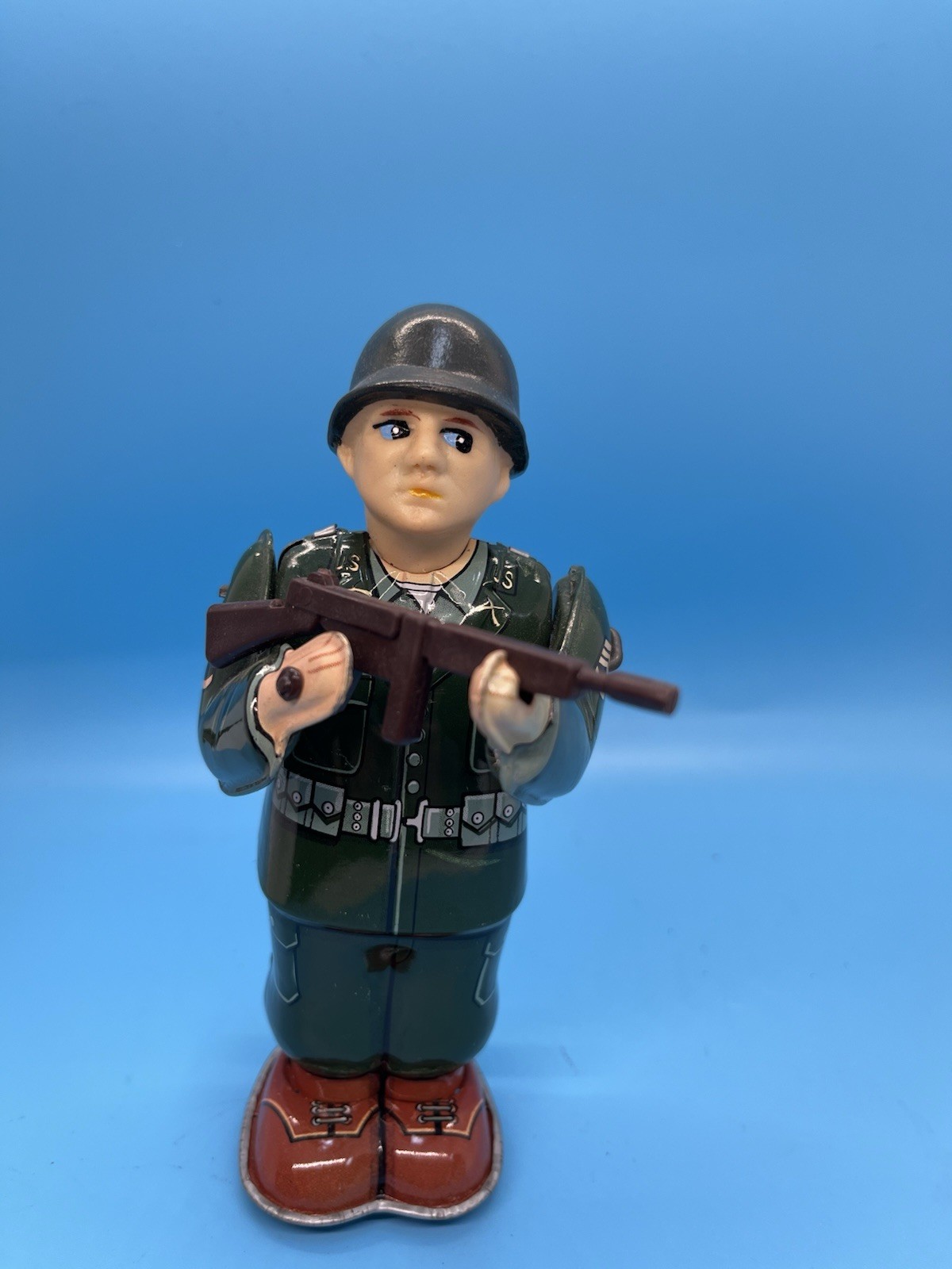 Vintage Soldier Tin Toy Mechanical Combat Japan Shooting Noise Wind Up w/ Box Vintage Soldier Tin Toy Mechanical Combat Japan Shooting Noise Wind Up w/ Box