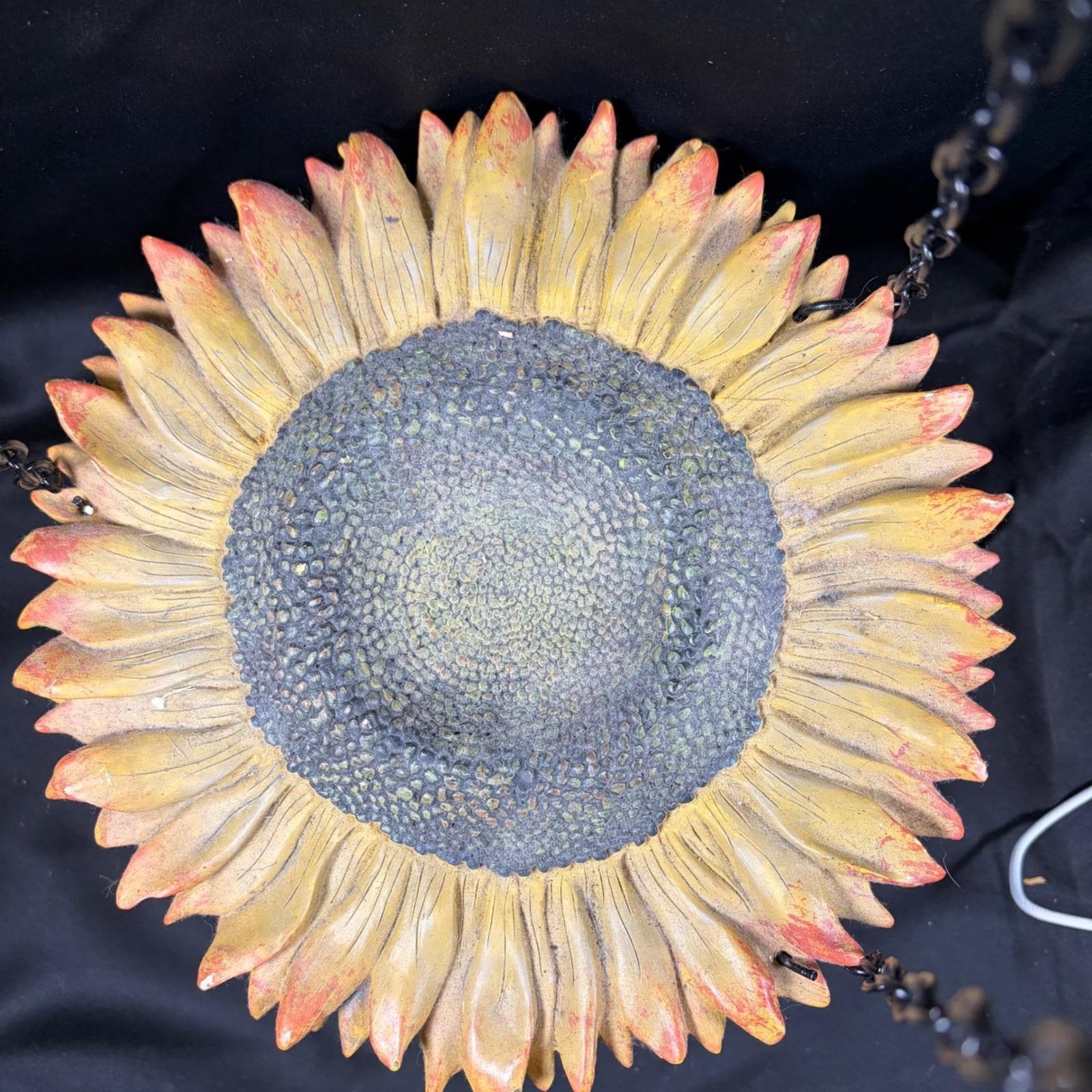 Vintage Hand Painted Cast Resin Sunflower Hanging Bird Feeder Garden Decor 10\
