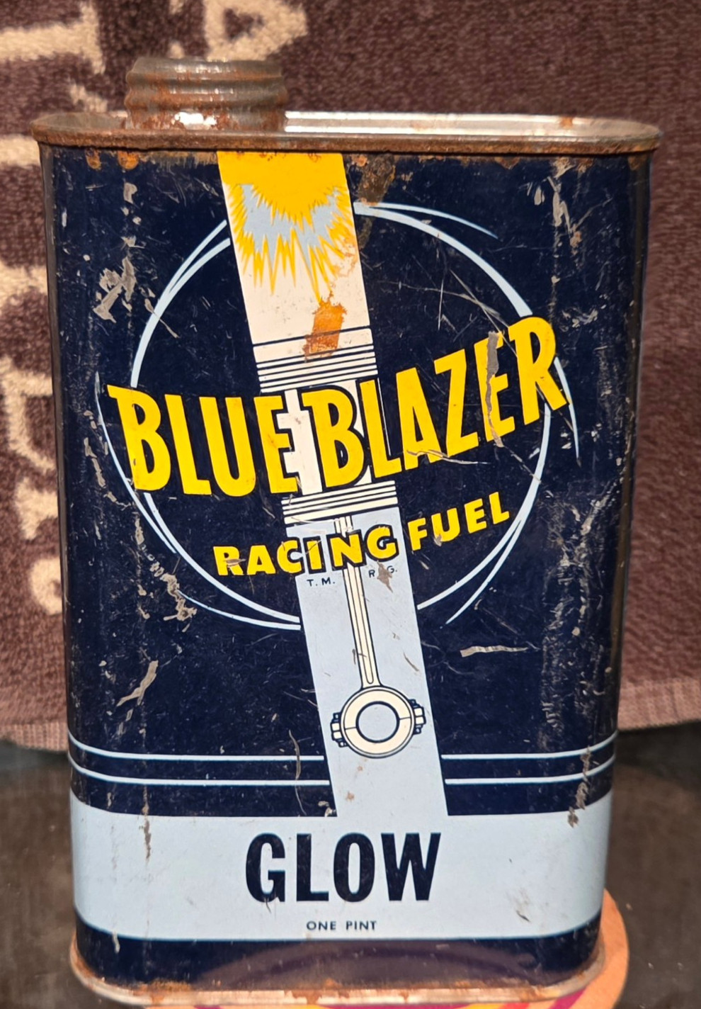 1950s BLUE BLAZER RACING FUEL GLOW TIN CAN 1 PINT FRANCISCO LABS LOS ANGELES CA