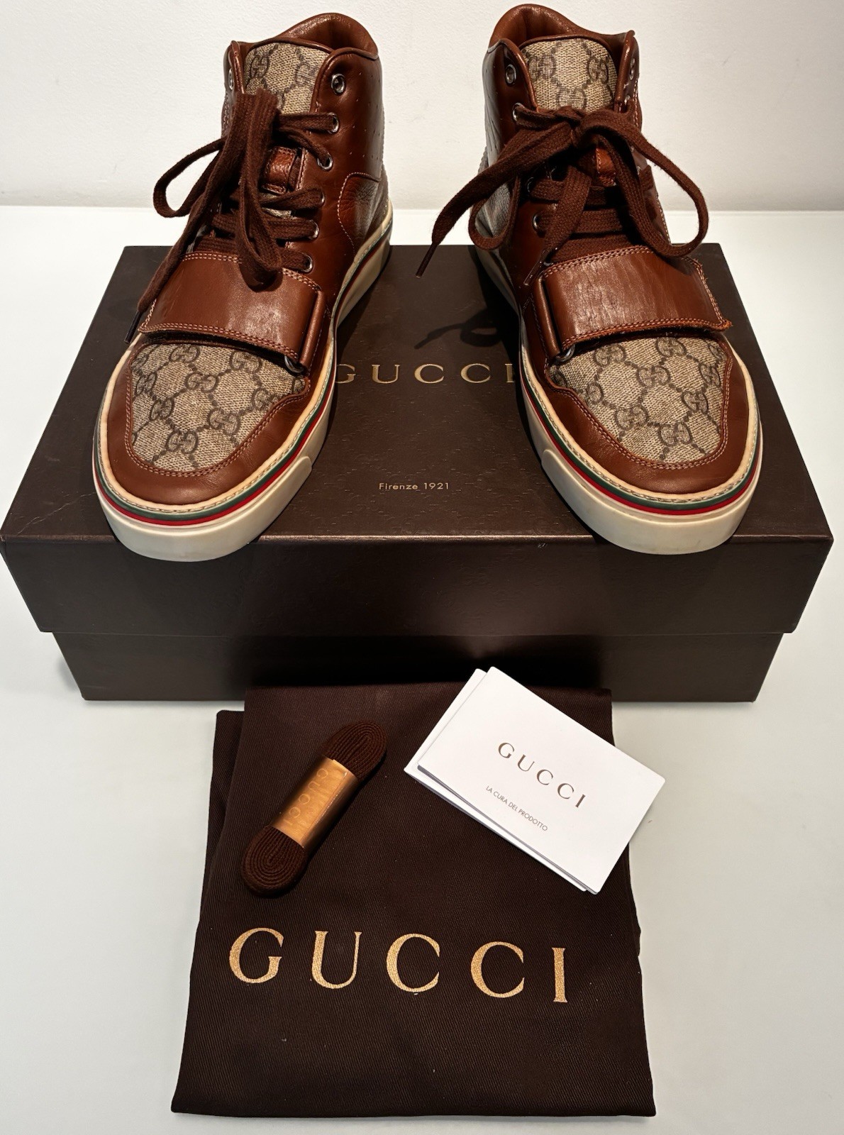 GUCCI AUTH VINTAGE MENS GG MONOGRAM HIGH TOP SNEAKERS US 9 EXCELLENT