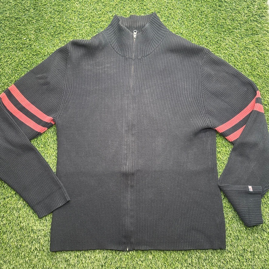 VIntage 90s Polo Jeans Company Sweater Mens XL Full Zip Black Pullover