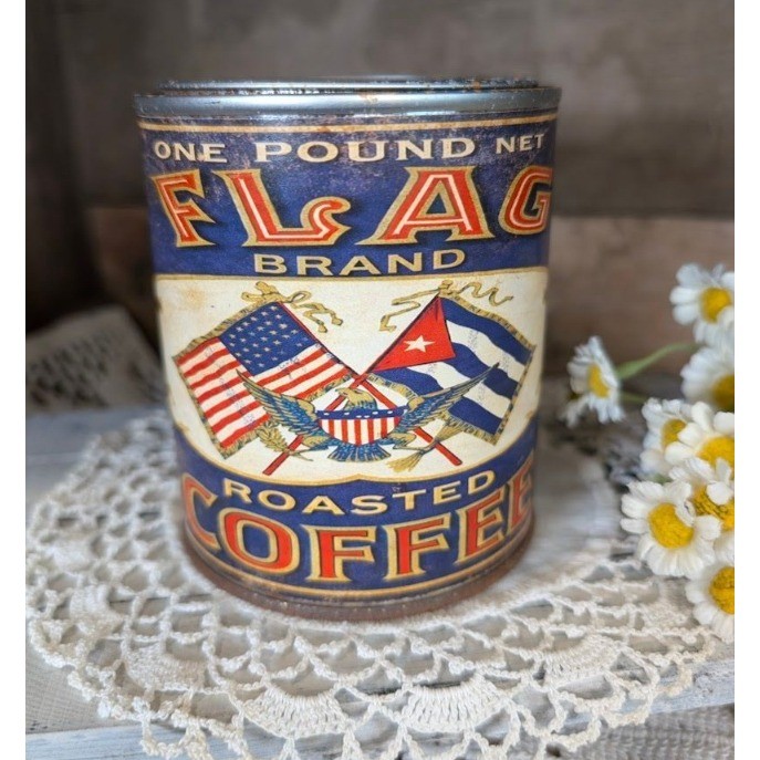 FLAG Roasted Coffee Red Vintage Inspired Rusted Can - Pint - Americana FLAG Roasted Coffee Red Vintage Inspired Rusted Can - Pint - Americana