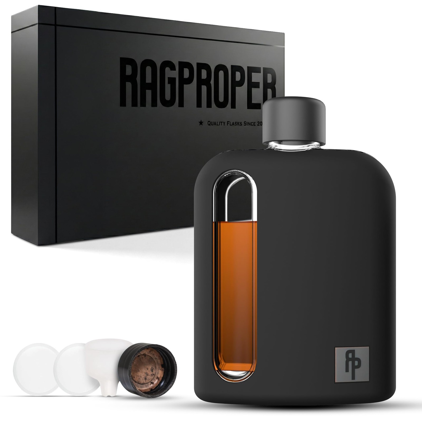 Ragproper Glass Hip Flask for Men – Modern Whiskey & Liquor Flask with Cork &...