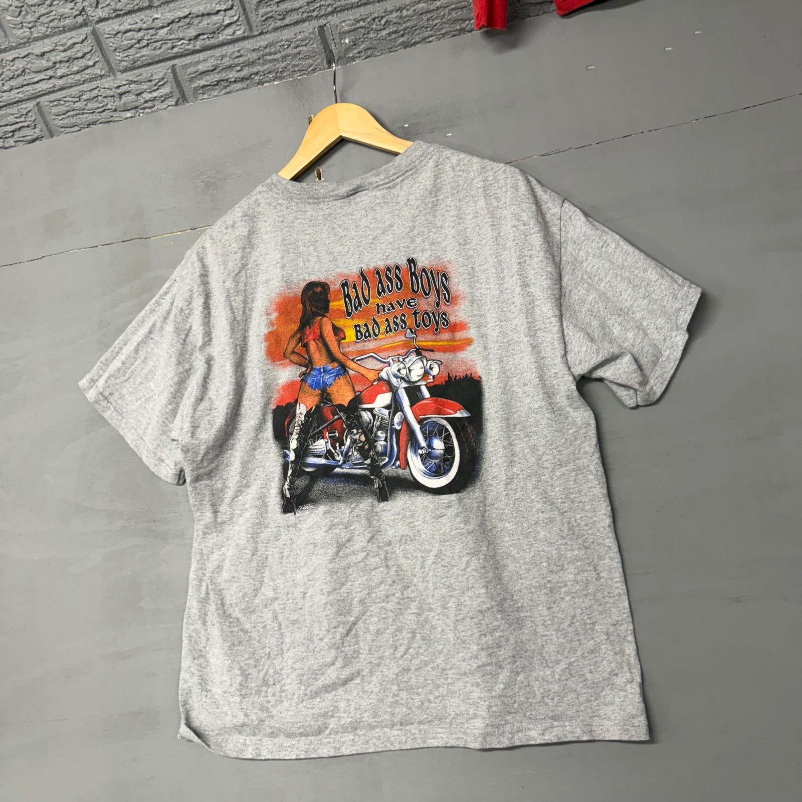 Vintage 2002 Bike Rally Ocean Beach SC Bad Ass Boys T-Shirt Gray Delta Large