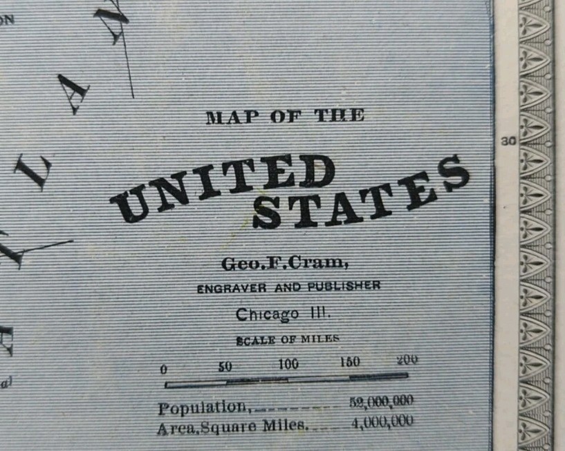 Vintage 1883 UNITED STATES of AMERICA Map 21