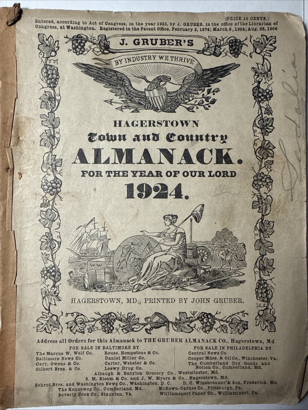 Antique 1924 J. Gruber’s Hagerstow Almanac Framable Graphics Quack Med 31 Pgs Antique 1924 J. Gruber’s Hagerstow Almanac Framable Graphics Quack Med 31 Pgs