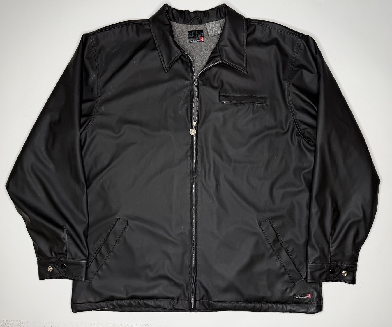 Vintage Quicksilver Faux Leather PU Rubber Fleece Lined Moto Jacket 90’s XXL
