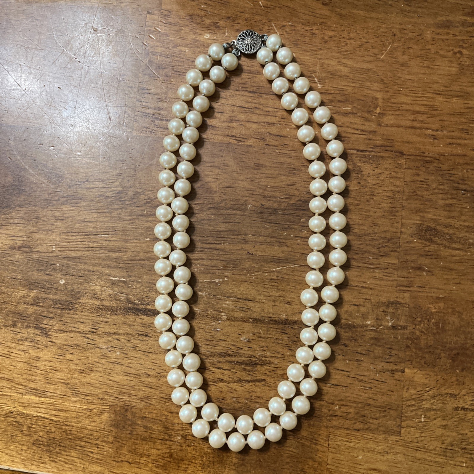 Vintage 1950s Mid-Century Double Strand Faux Pearl Choker Necklace