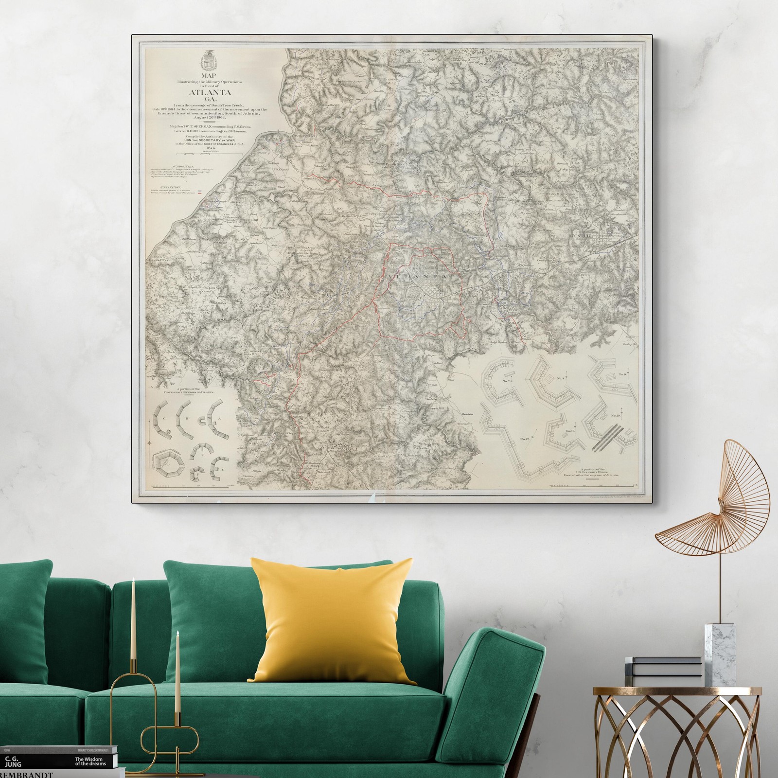 1864 Atlanta Civil War Campaign – Union March & Confederate Defenses Map