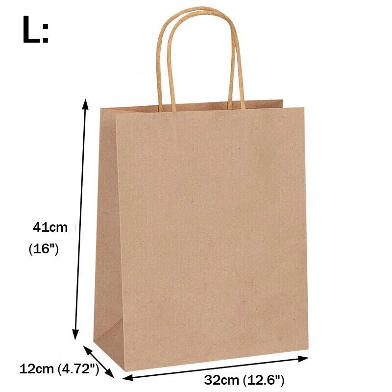 50-200 Kraft Brown Paper Bags with Handles Shopping Grocery Party Gift Bags Bulk
