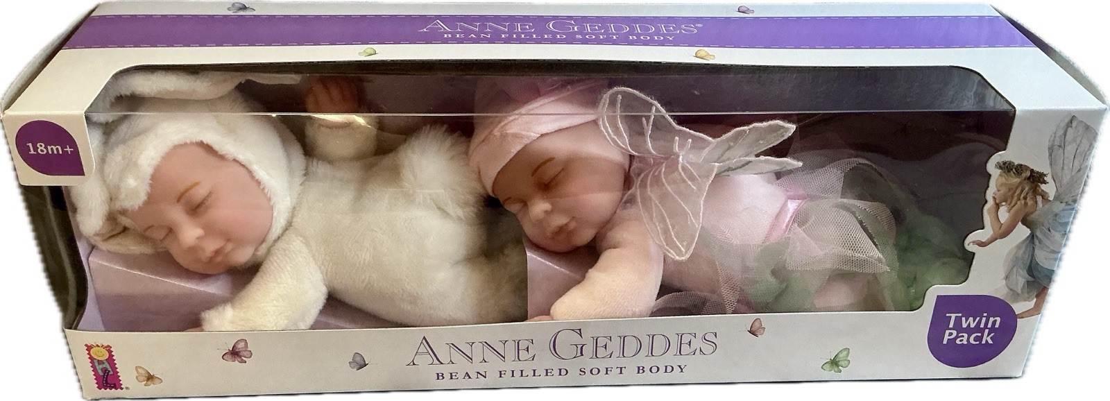 Anne Geddes Twin Pack Bean Filled Soft Body Baby Dolls Bunny Fairy NIB 2026