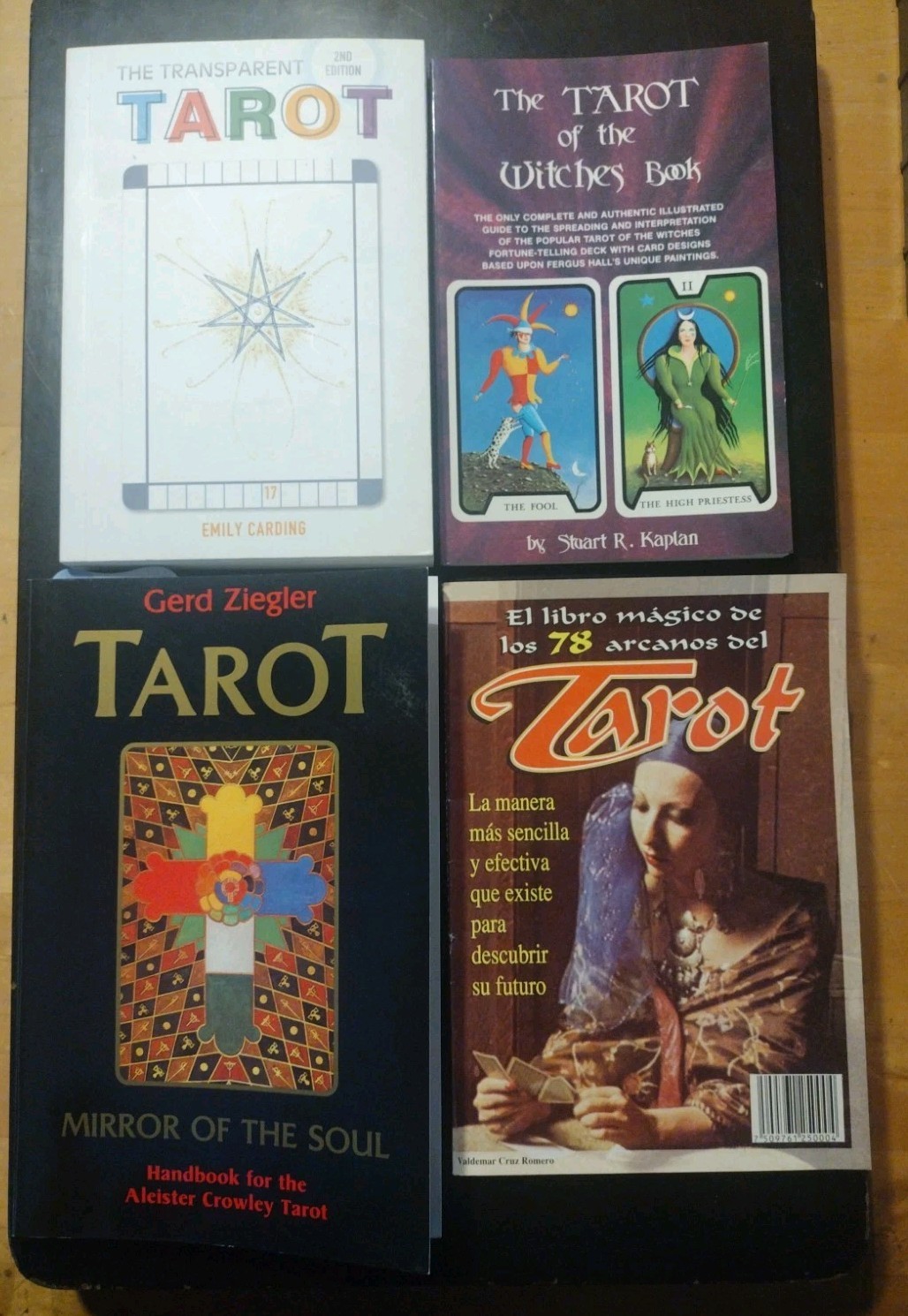 4 TAROT Books:  Transparent Tarot (Carding), Tarot of the Witches (Kaplan)