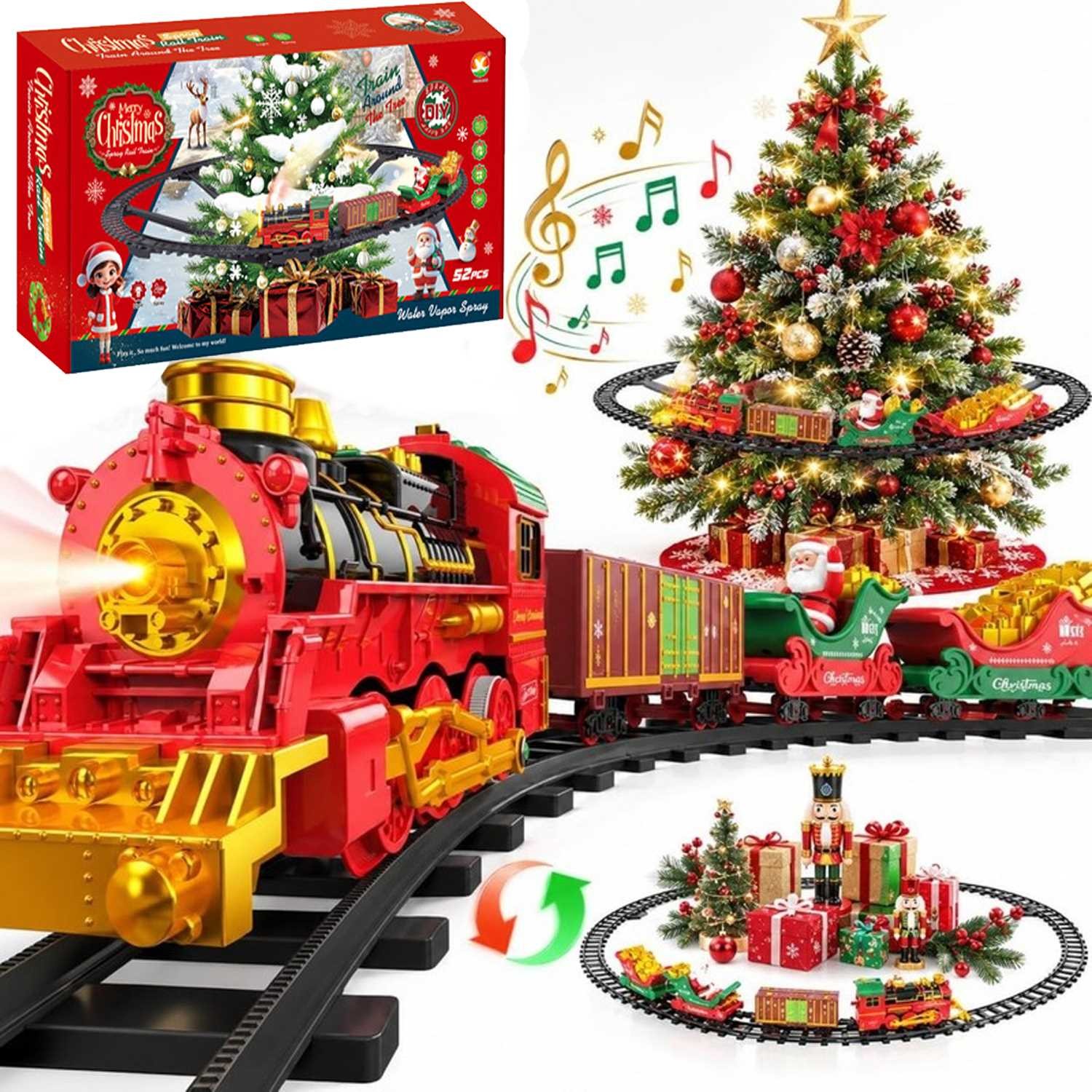 Electric Train Around or Under Christmas Tree with Smoke, Lights, Sound, Whistle