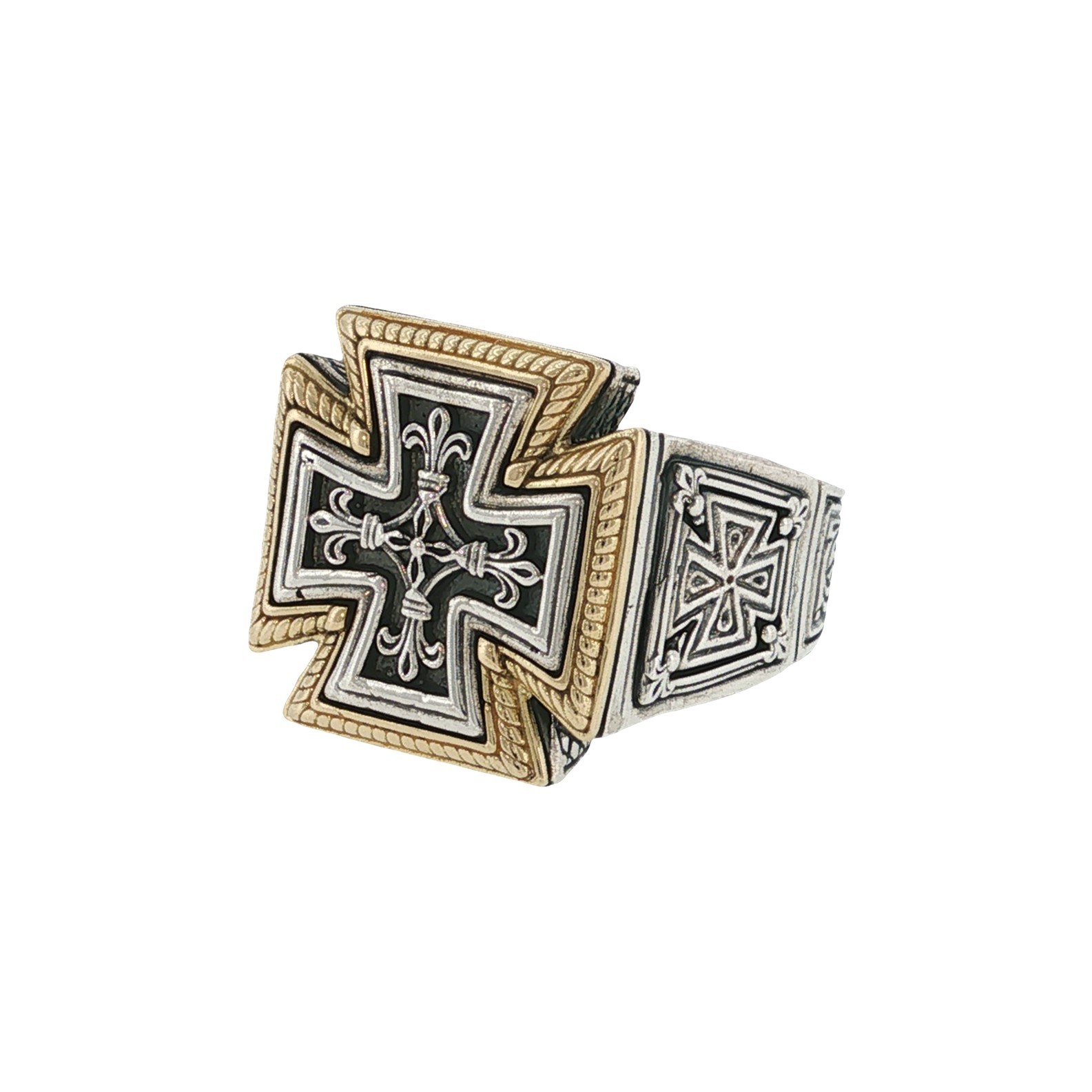 KONSTANTINO 925 Sterling Silver & 18K Gold Zeus Cross Ring Size 11