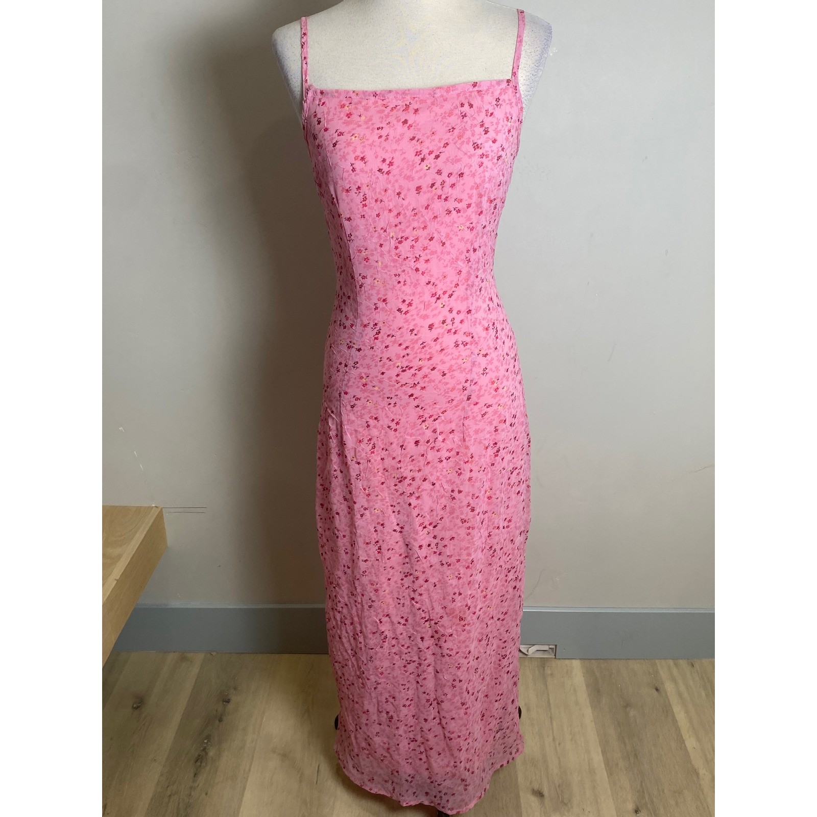 Vintage 90s Byer Too California Pink Floral Maxi Dress Spaghetti Strap Column