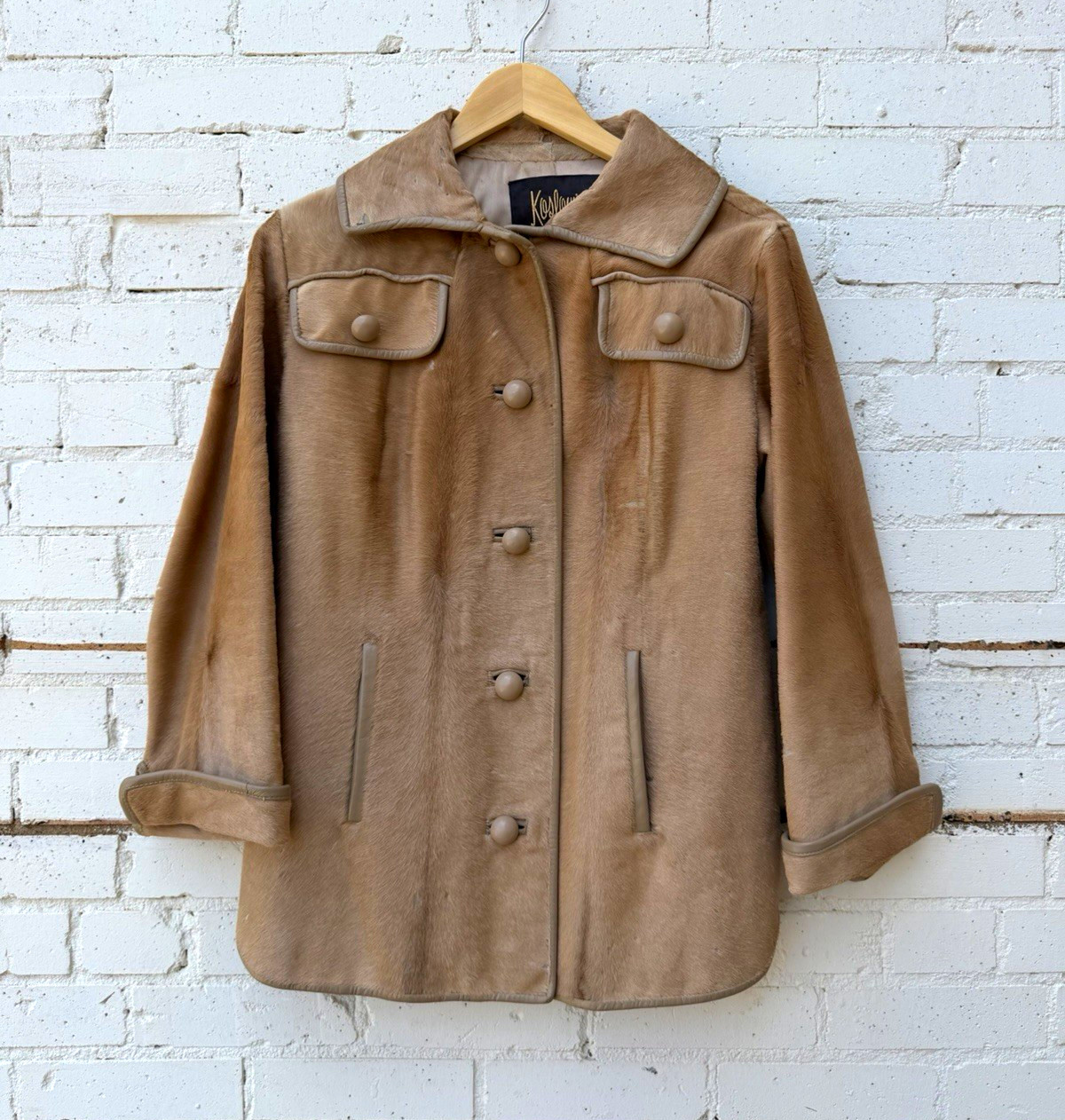 Vtg 60s Kessler\'s Fort Worth Hair-on-Hide Women\'s Sz S Leather Trim Coat