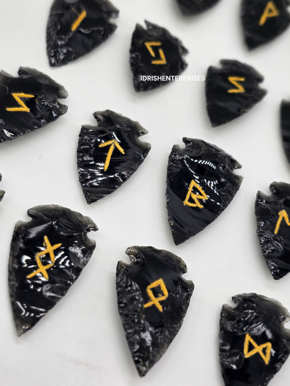 Handcrafted Black Obsidian Arrowhead Rune Set- 25Pc Elder Futhark Viking Norse.