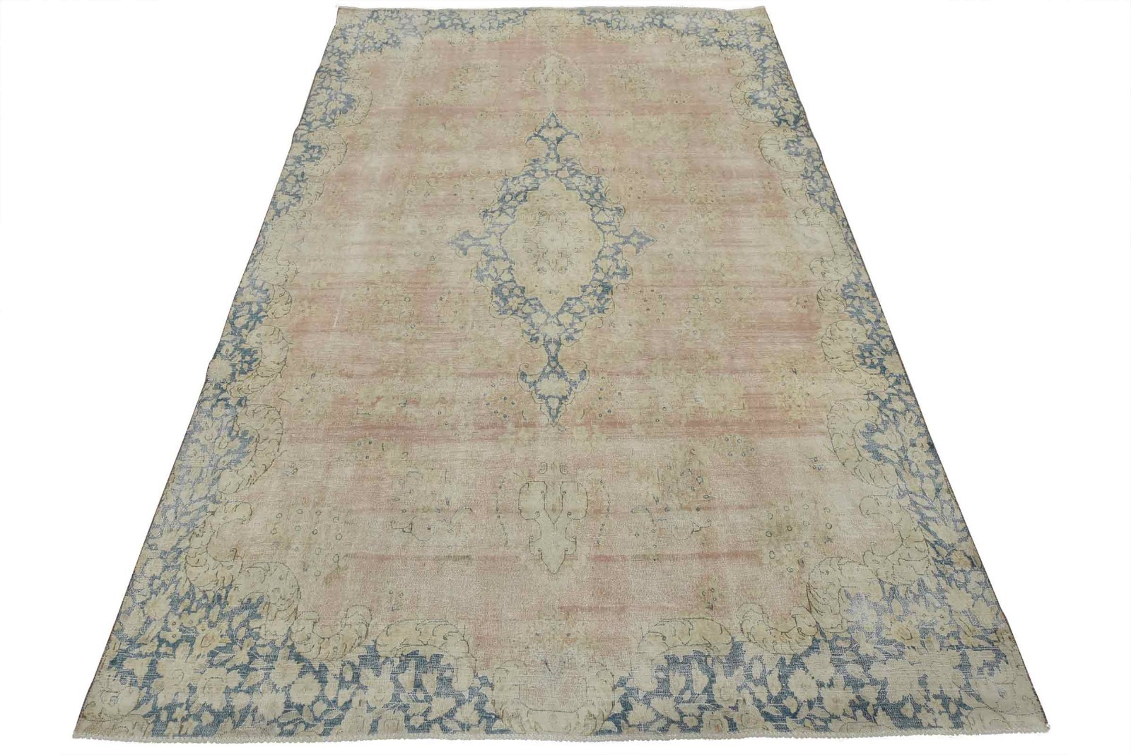 Kermani Rug 7’11” x 11’7” Pink Wool Vintage Distressed Hand-Knotted Carpet