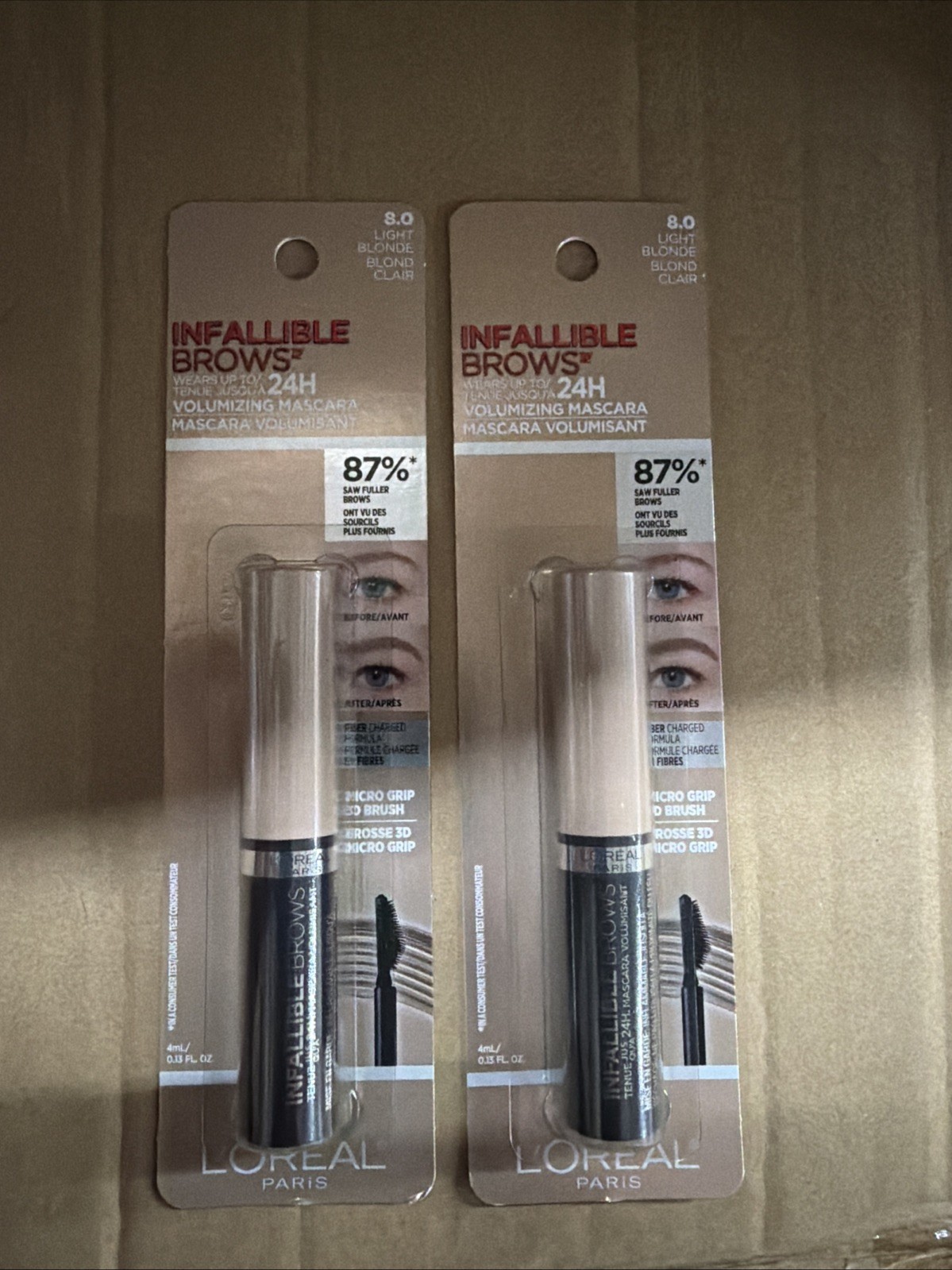 2 pack Loreal Paris Volumizing Mascara Infallible Brows 8.0 Light Blonde 