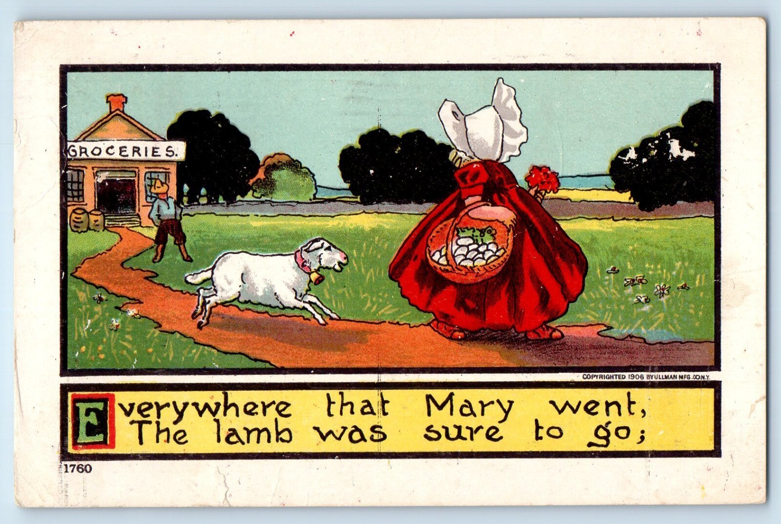 1907 Mary And Her Lamb Was Sure To Go Sunbonnet New York NY Antique Postcard 1907 Mary And Her Lamb Was Sure To Go Sunbonnet New York NY Antique Postcard
