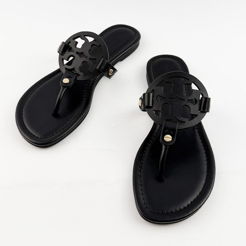 Tory Burch Women's Miller Sandals Leather Perfect Black Thin Bottom Shoes US7-10