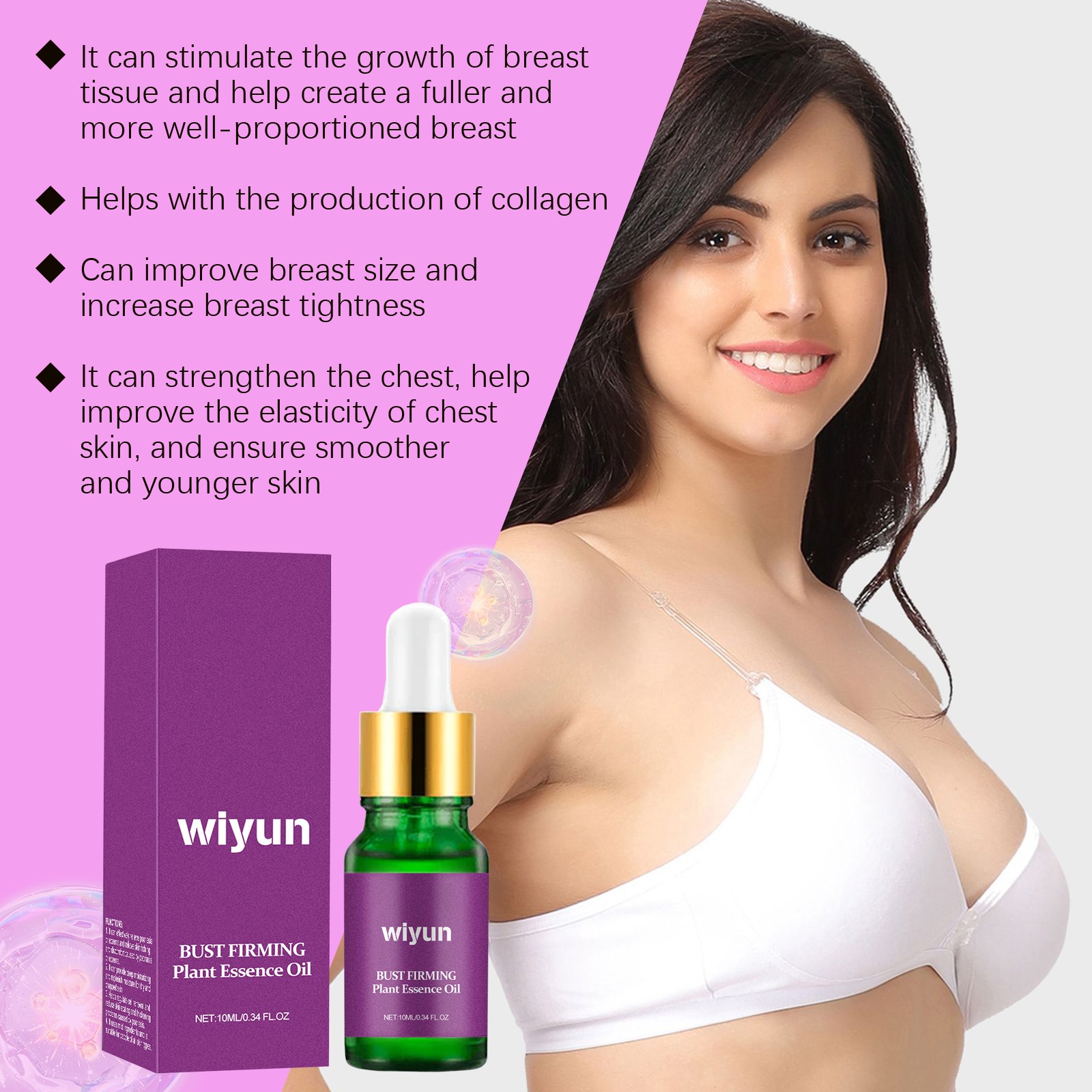 Breast Firming Oil, Bust Care Moisturizing Massage Collagen & Rose Extract