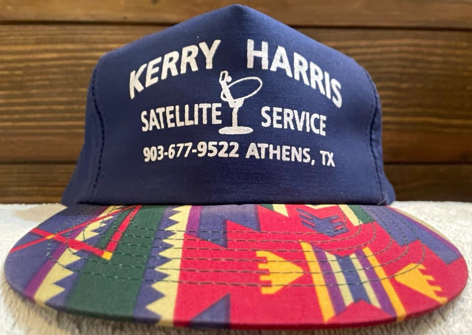 Vintage Kerry Harris Satellite Service Athens TX Young An Snapback Hat Aztec Bil