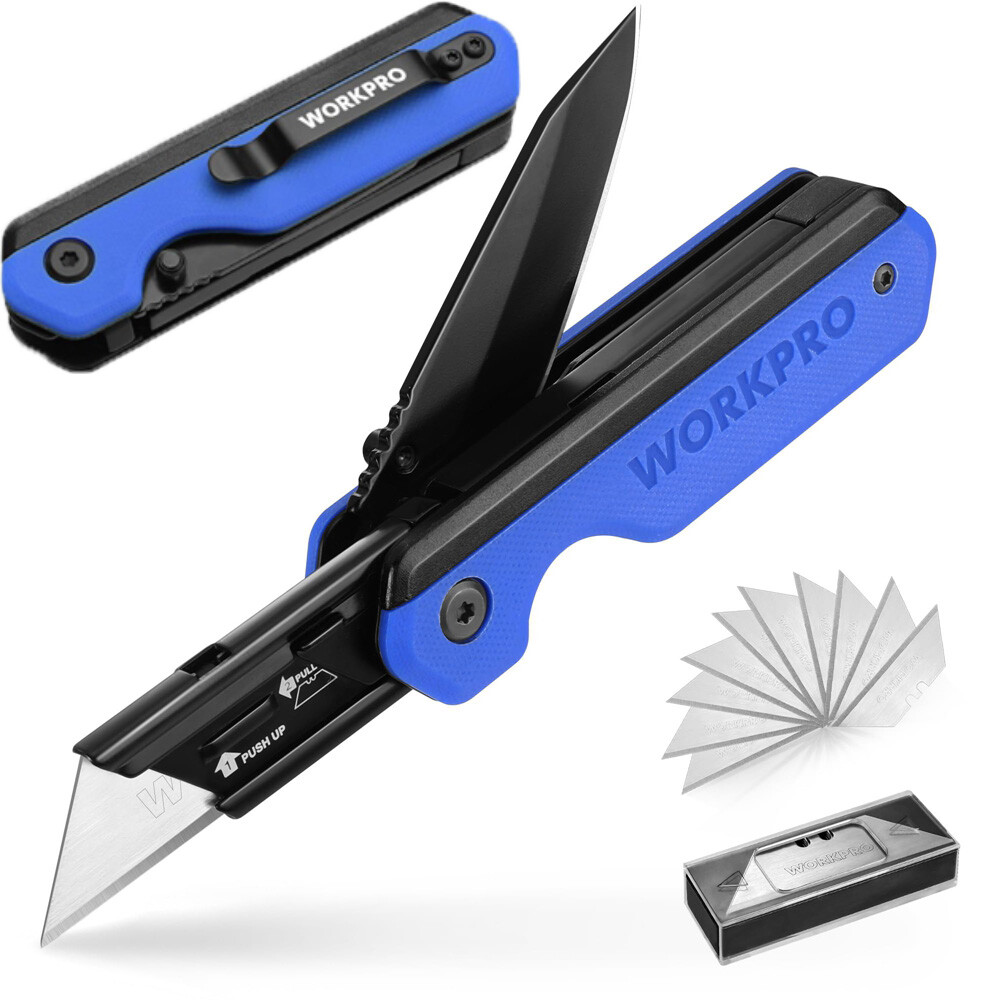 WORKPRO 2-in-1 Pocket Knife Folding Utility Knife Quick-Change Blades Box Cutter WORKPRO 2-in-1 Pocket Knife Folding Utility Knife Quick-Change Blades Box Cutter