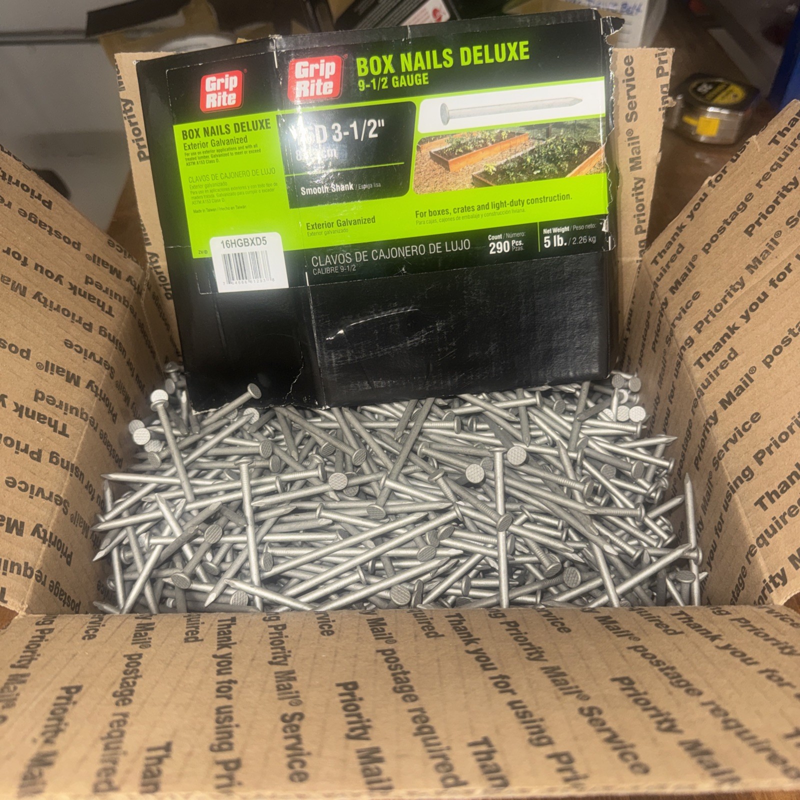 25 Pounds Of Grip-rite Exterior Galvanized Box Nails 16D 3-1/2” Smooth Shank
