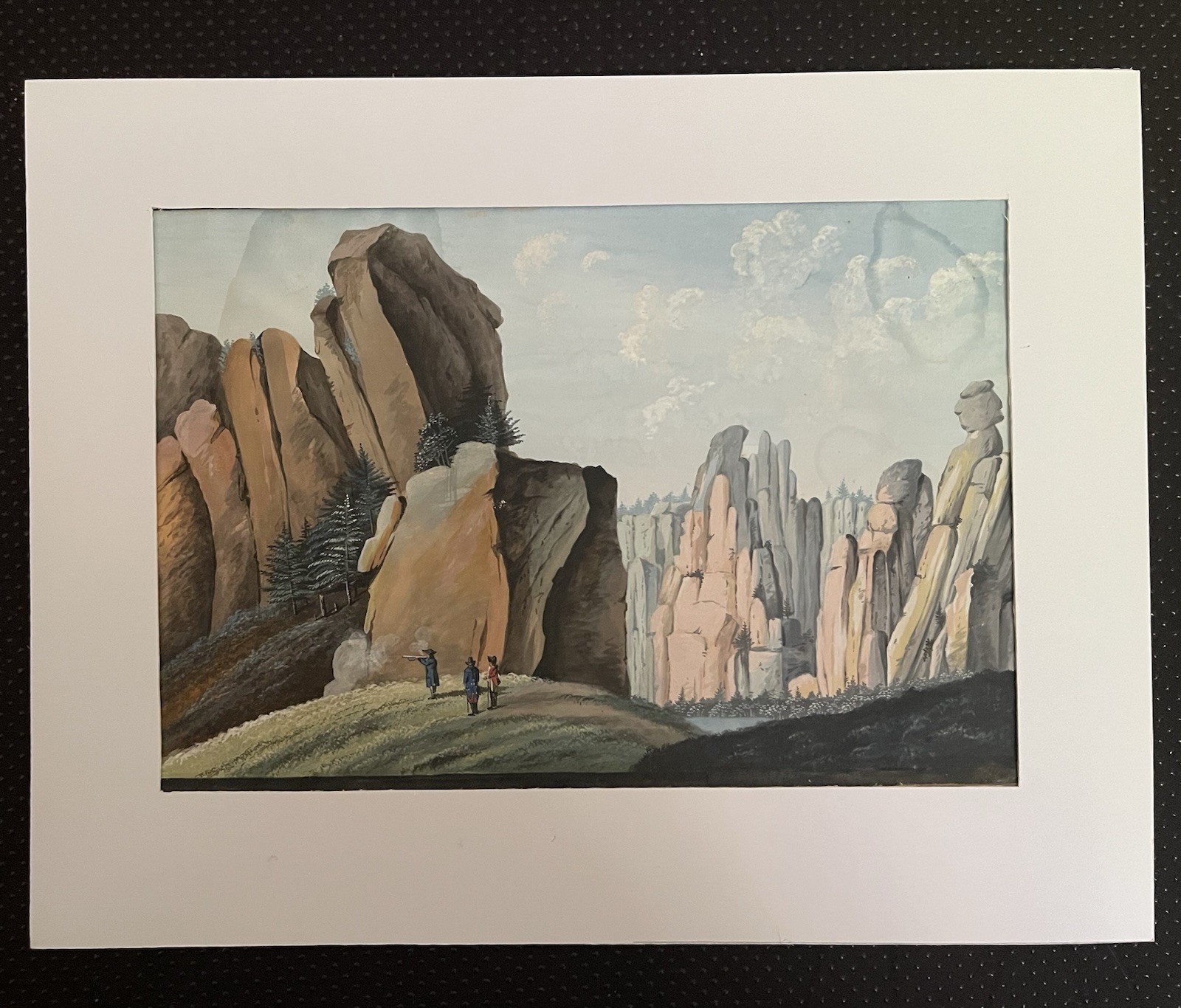 Antique c1820 Gouache Painting “Anblick von den Adersbacher Felsen” Echo Art Old